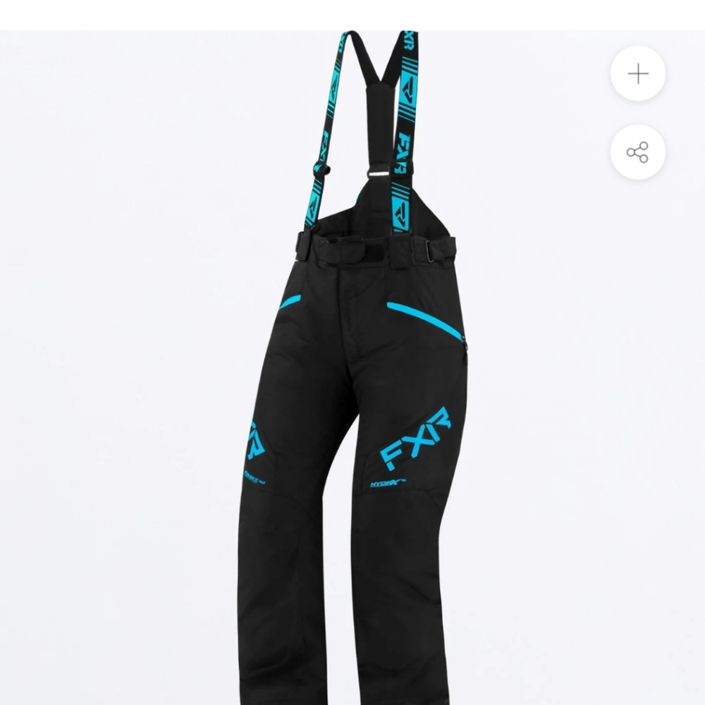 FXR Women's Black Ski/ Snowmobile Bib Pants with Teal Accents